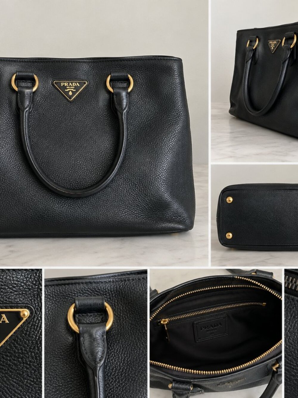 Authentic Vintage Prada Black Leather Tote Bag – Purchased in 2014